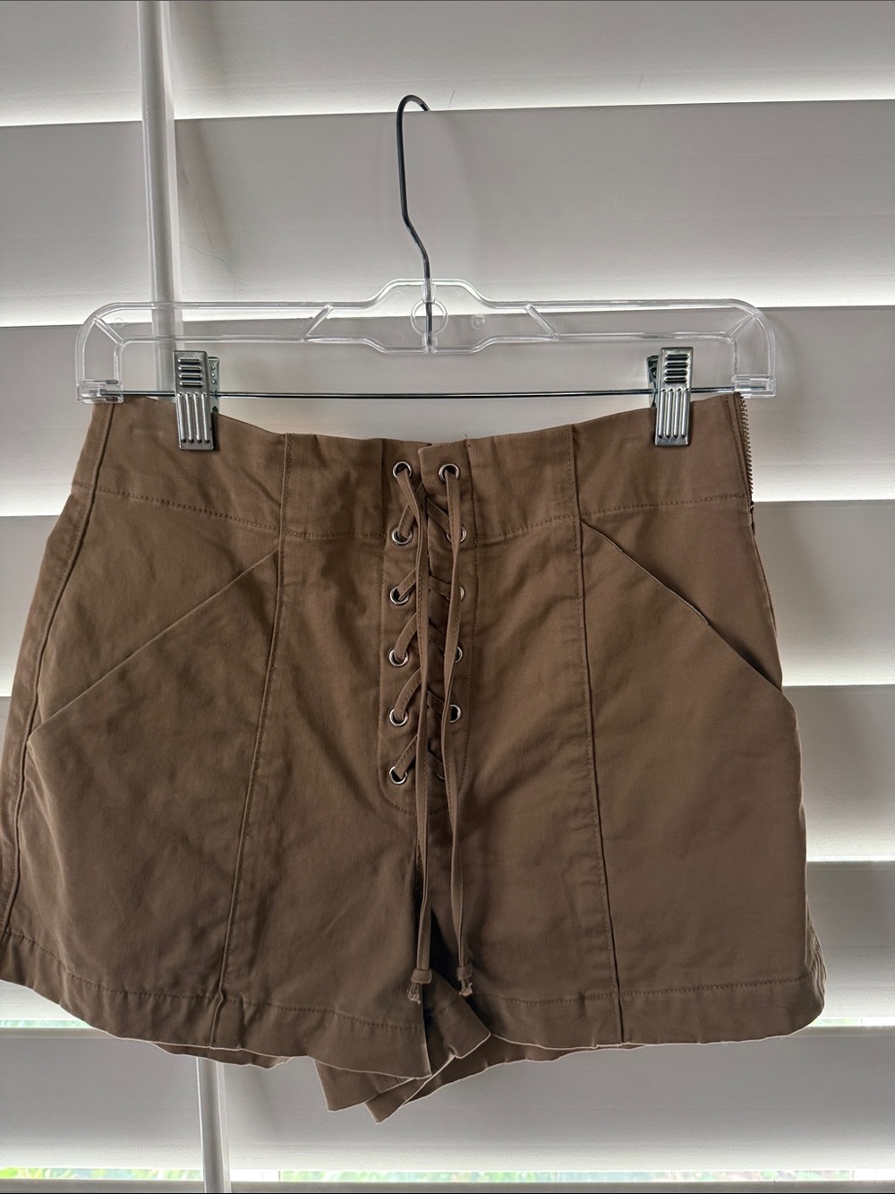 A.L.C. High-Waist Lace-Up Brown Shorts